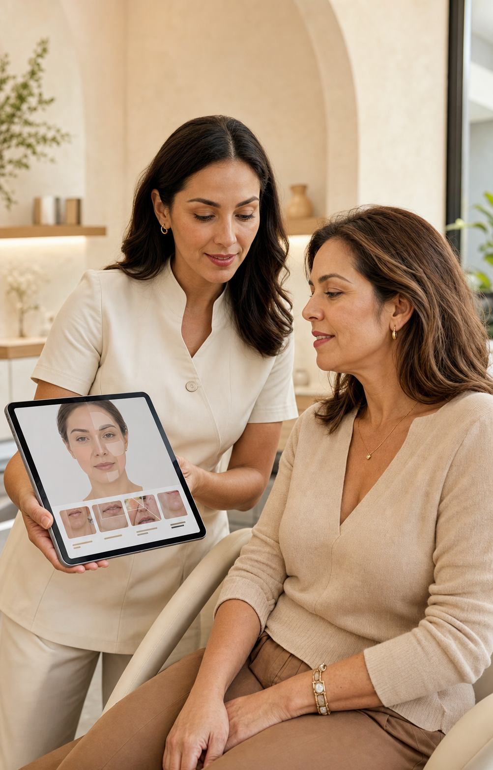 Clínicas dermoestéticas con análisis facial por zonas y catálogo configurable